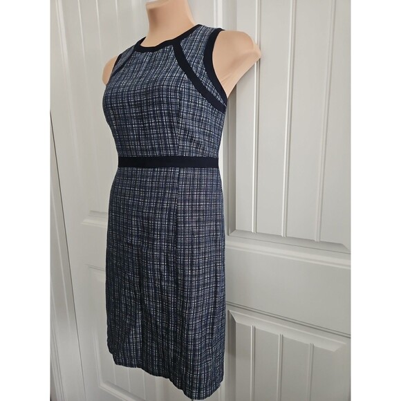 Talbots Navy Blue Textured Tweed Linen Cotton Sleeveless Sheath Dress Size 12 - Picture 3 of 9